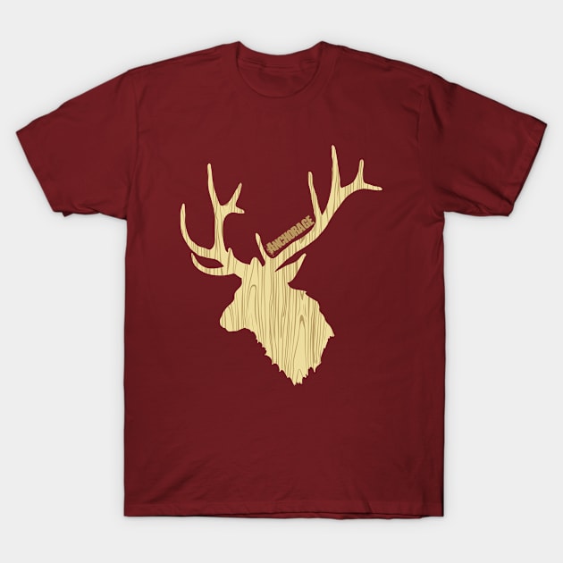 Woodgrain Elk in Anchorage Alaska T-Shirt by MerchFrontier